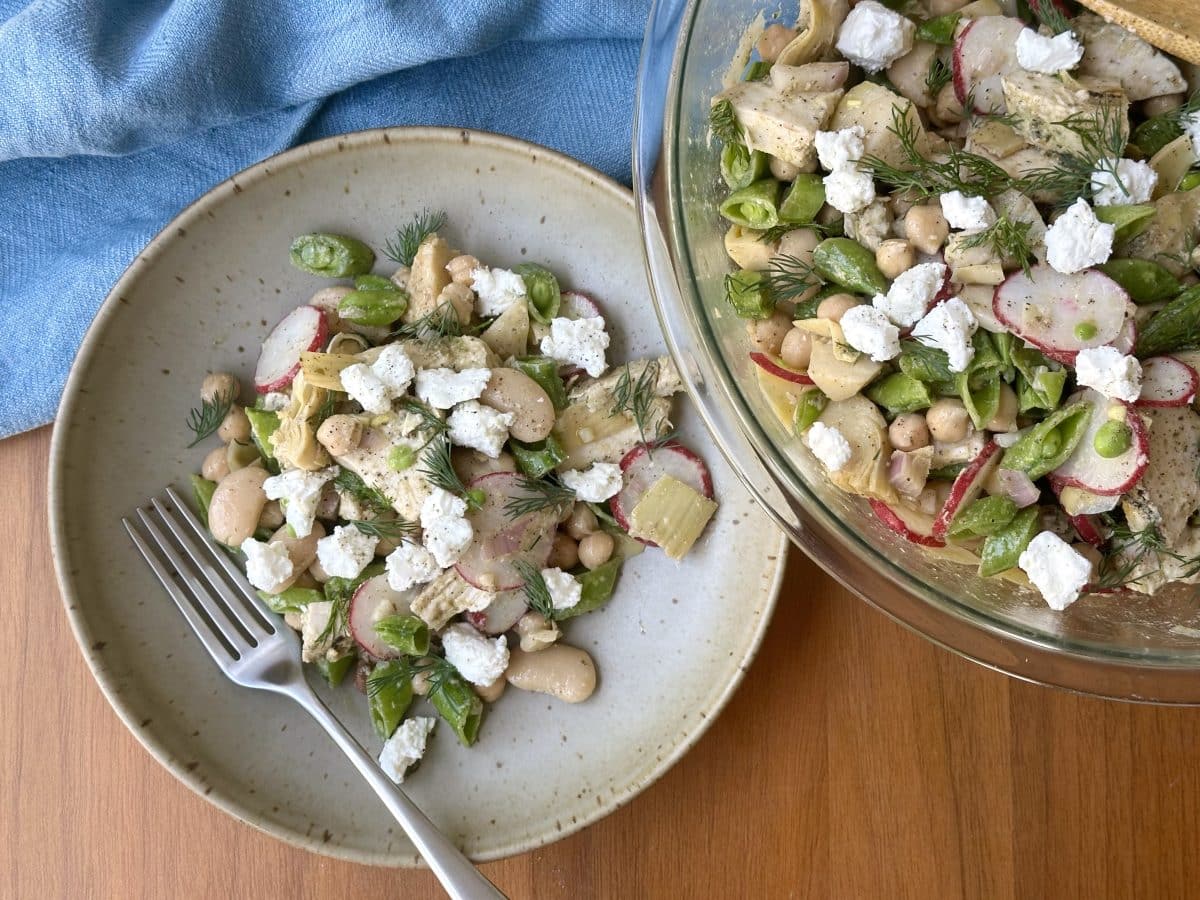 Bean Salad In A Bowl With Blue Napkin