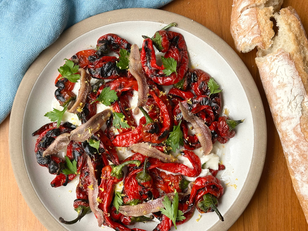 Grilled Jimmy Nardellos With Anchovies In Plate With Broken Bread