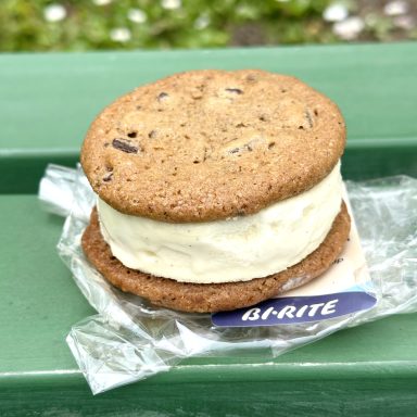 Unwrapped Bi Rite Ice Cream Sandwich On Park Bench